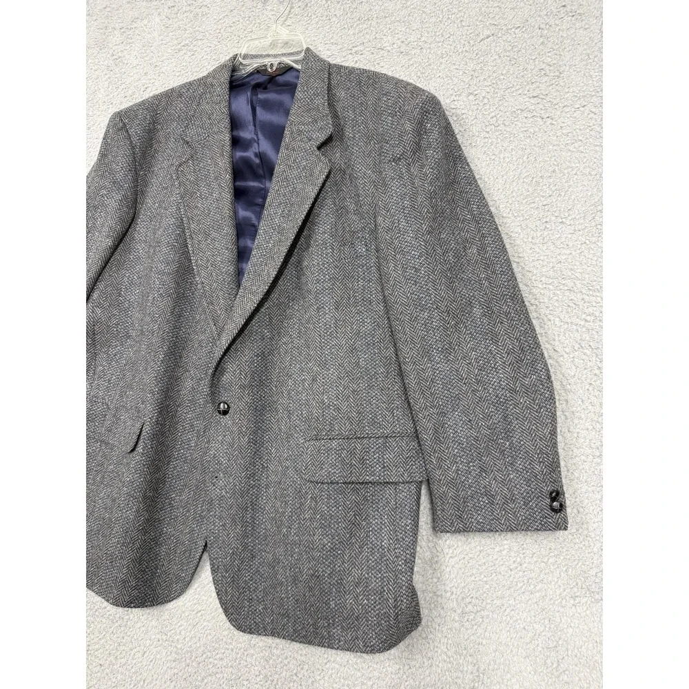 Vintage Savile Row Blazer Mens 48 Gray Wool Herringbone‎ Tweed Sport Coat